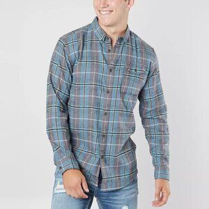 Vissla Flannel Shirt Button Up Long Sleeve Blue Gray Plaid Central Coast Small